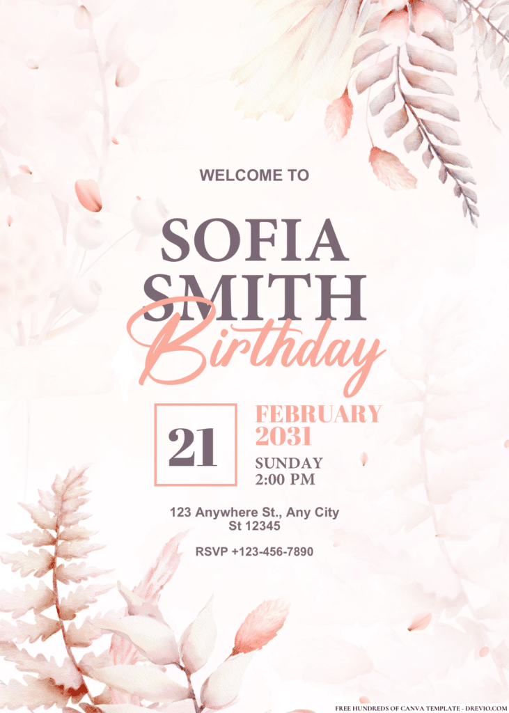 Wildflower Dried Watercolor Bouquet Birthday Invitations