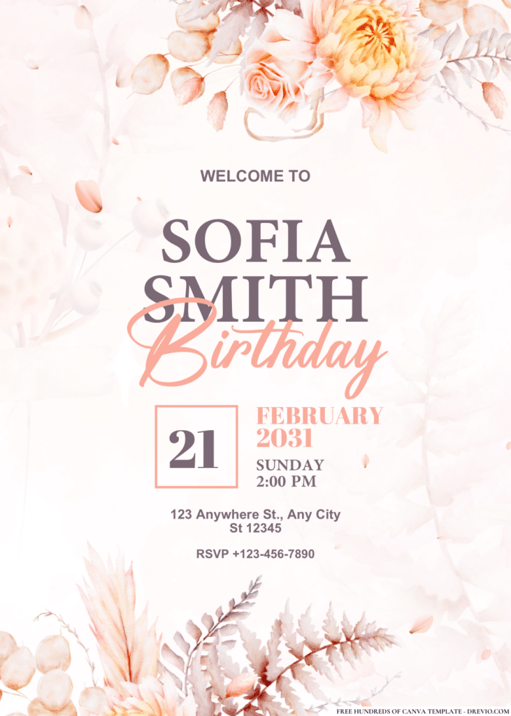Wildflower Dried Watercolor Bouquet Birthday Invitations