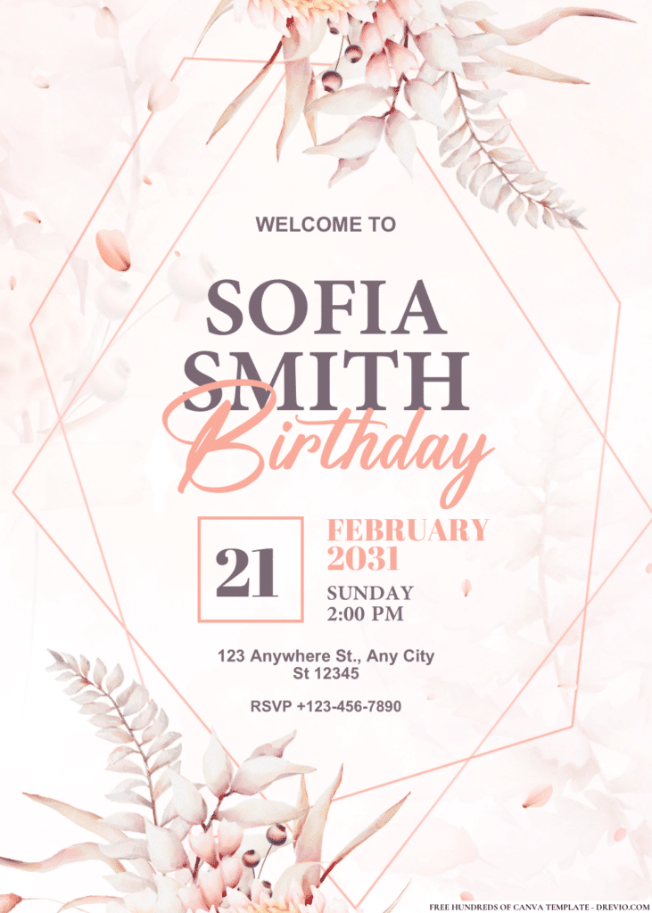 Wildflower Dried Watercolor Bouquet Birthday Invitations