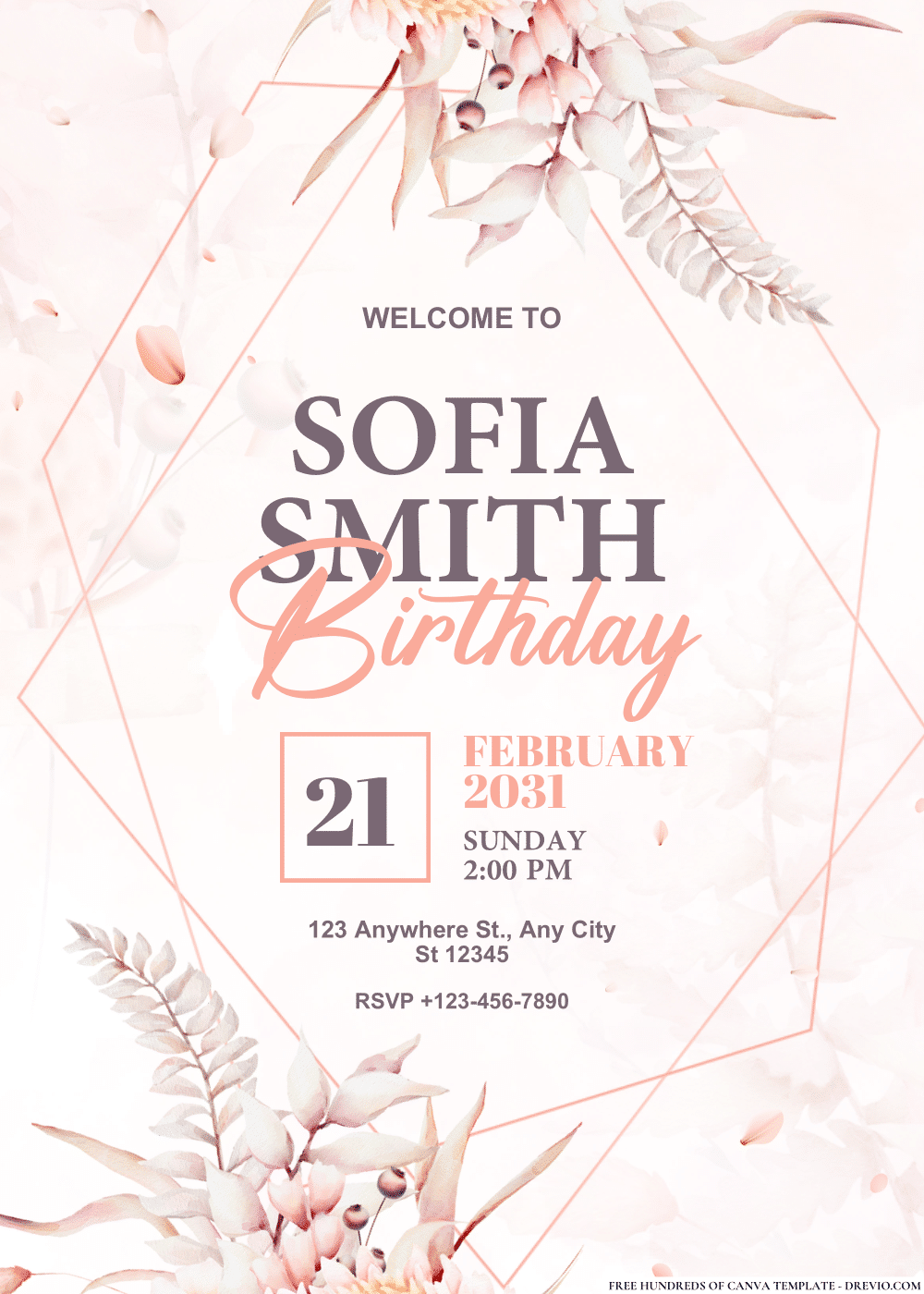 FREE PDF Invitation – Wildflower Dried Watercolor Bouquet Birthday Invitations