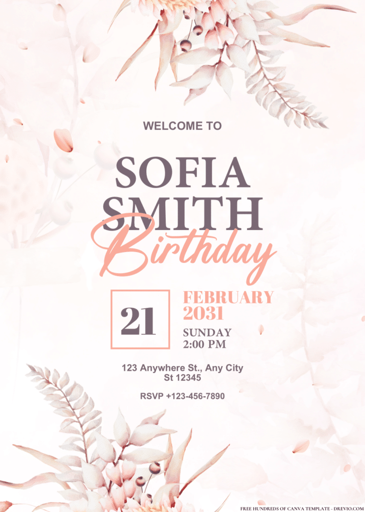 Wildflower Dried Watercolor Bouquet Birthday Invitations