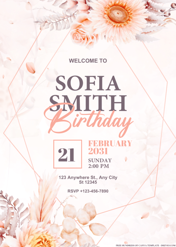 Wildflower Dried Watercolor Bouquet Birthday Invitations
