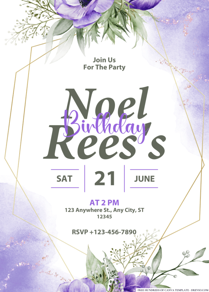 Purple Anemone Watercolor Birthday Invitations