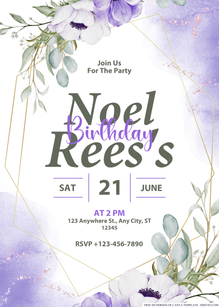 Purple Anemone Watercolor Birthday Invitations