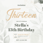 FREE PDF Invitation – Green Leaves Gold Sparkle Birthday Invitations