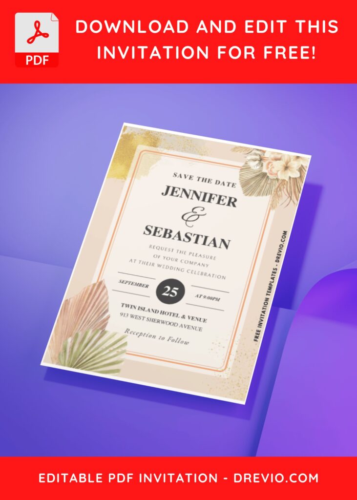 Elegant Nature Rose and Hawaiian Hibiscus Wedding Invitation Templates