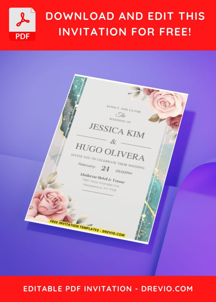 Marble Floral Wedding Invitation