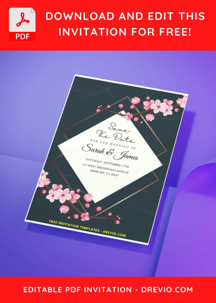 Spring Watercolor Sakura Blossom Wedding Invitation
