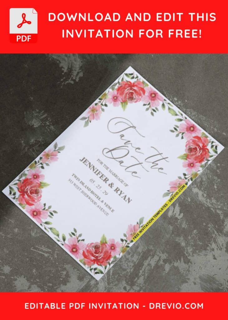 Romantic Blush Rose and Peony Save the date Invitation