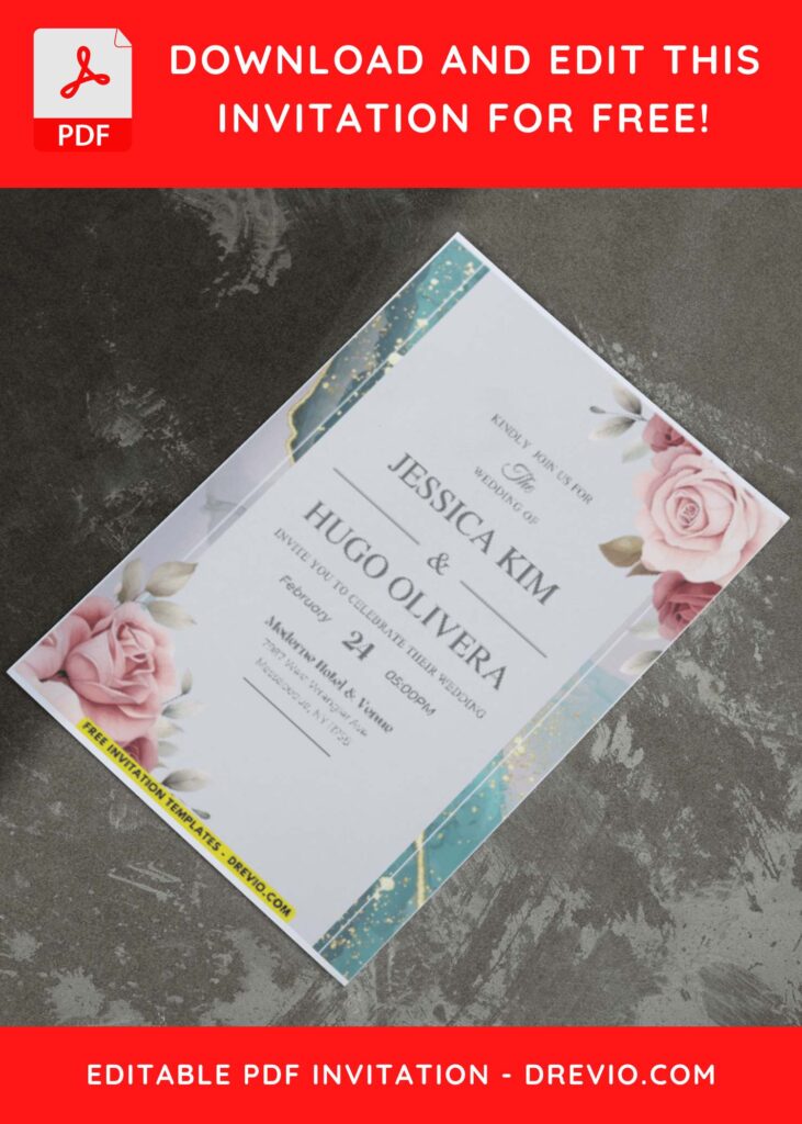 Marble Rose Floral Wedding Invitation