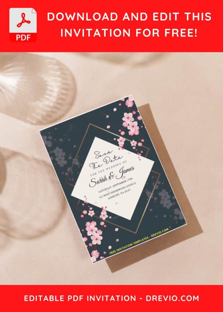 Falling Spring Sakura Blossom Wedding Invitation