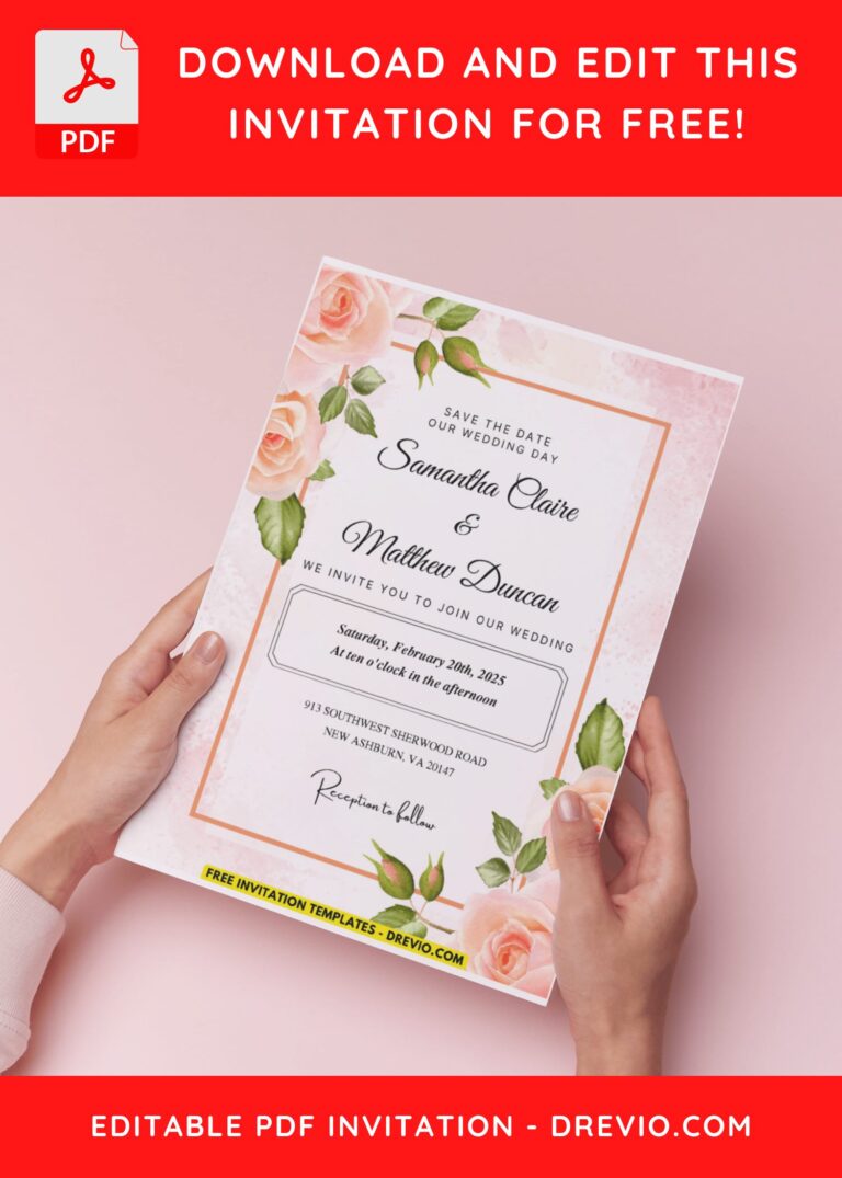 (Easily Edit PDF Invitation) Watercolor Blush Roses Wedding Invitation