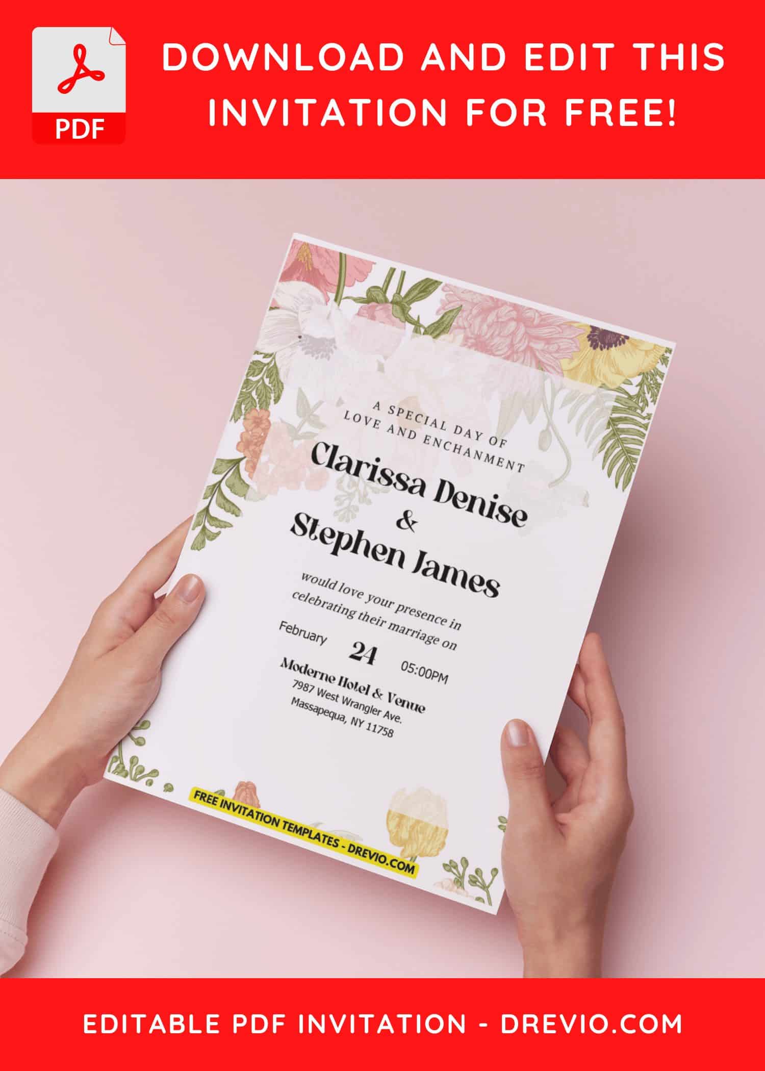 (Easily Edit PDF Invitation) Watercolor Tulip & Sunflower Wedding Invitation
