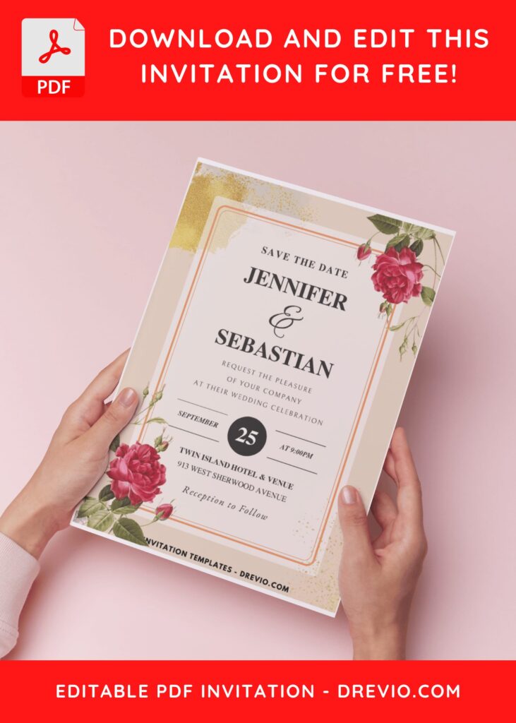 Elegant Nature Rose Wedding Invitation Templates