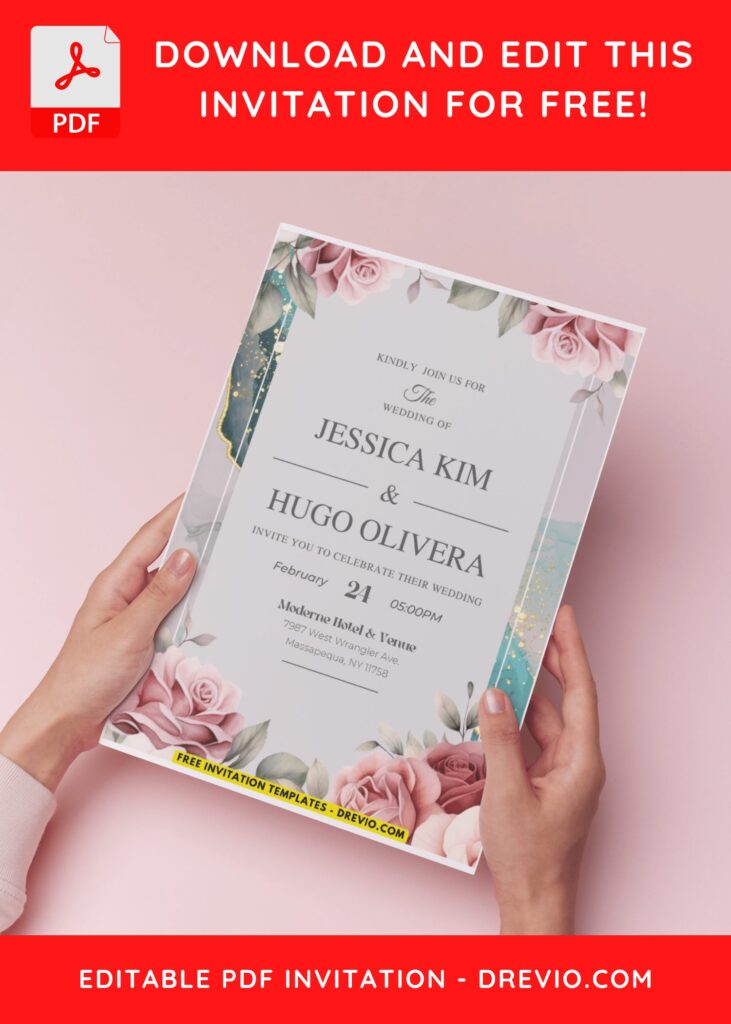 Granite Marble Floral Wedding Invitation Templates