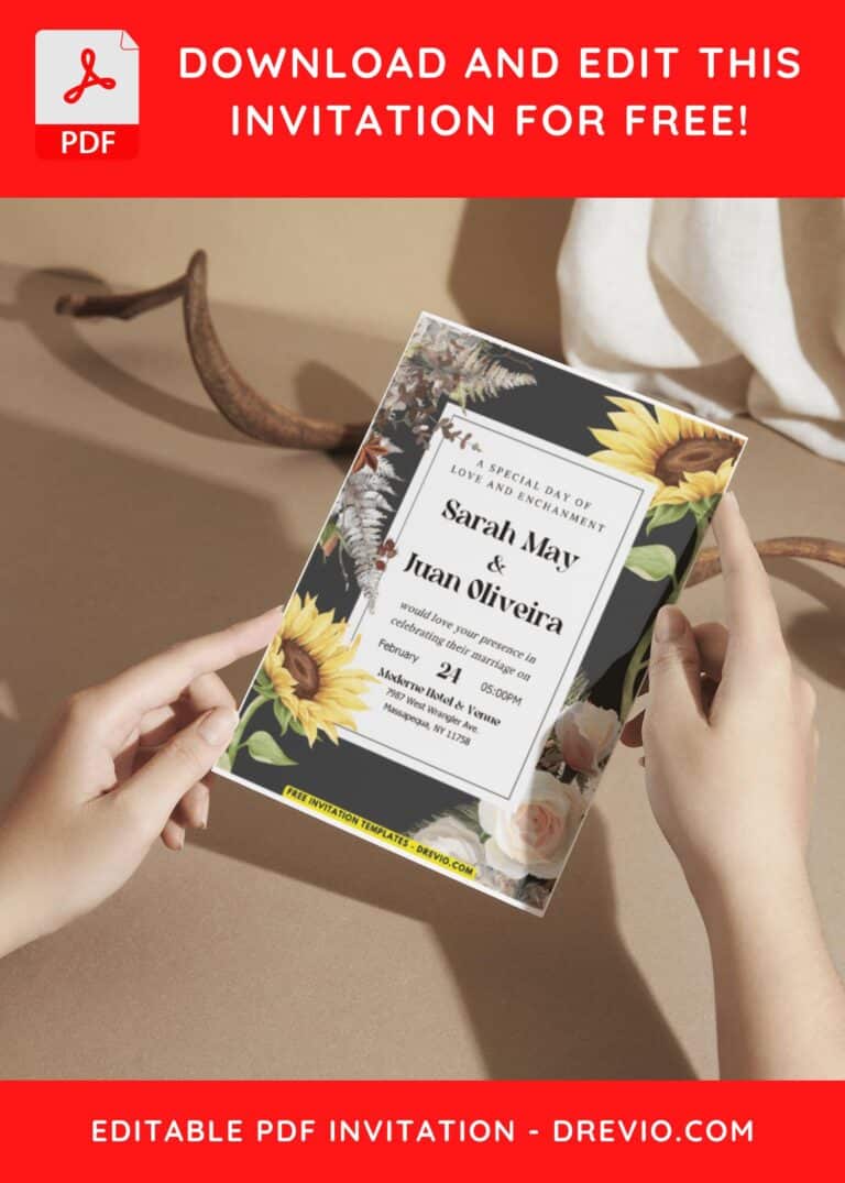 (Easily Edit PDF Invitation) Sunflower And Sakura Wedding Invitation