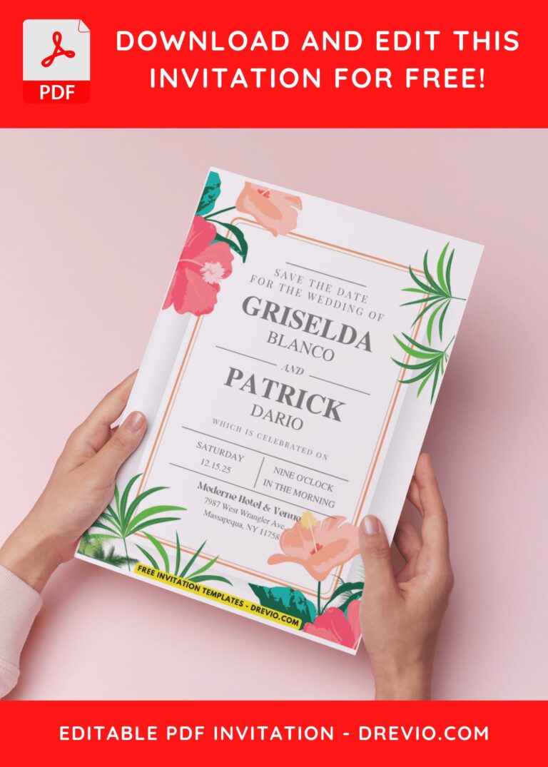 (Easily Edit PDF Invitation) Tropical Summer Wedding Invitation H