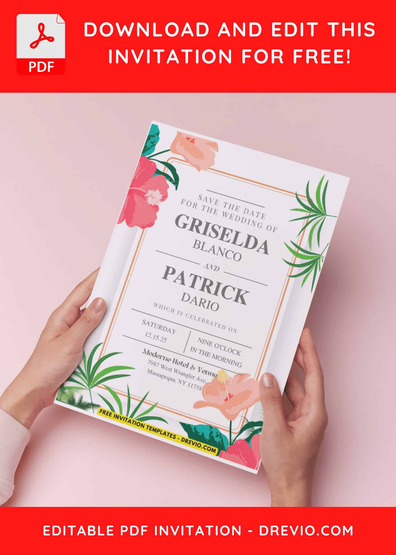 (Easily Edit PDF Invitation) Tropical Summer Wedding Invitation