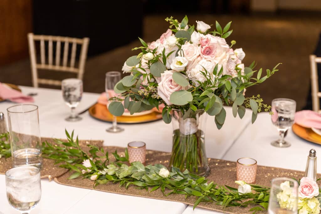 Golden flower vase centerpiece