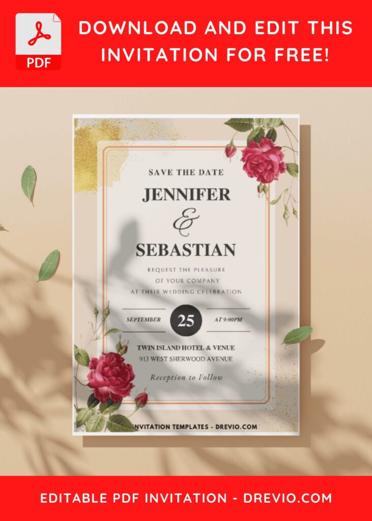 Elegant Nature Rose and Greenery Wedding Invitation Templates