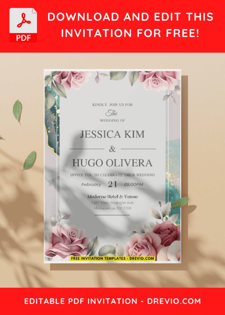 (Easily Edit PDF Invitation) Aesthetic Marble Floral Wedding Invitation