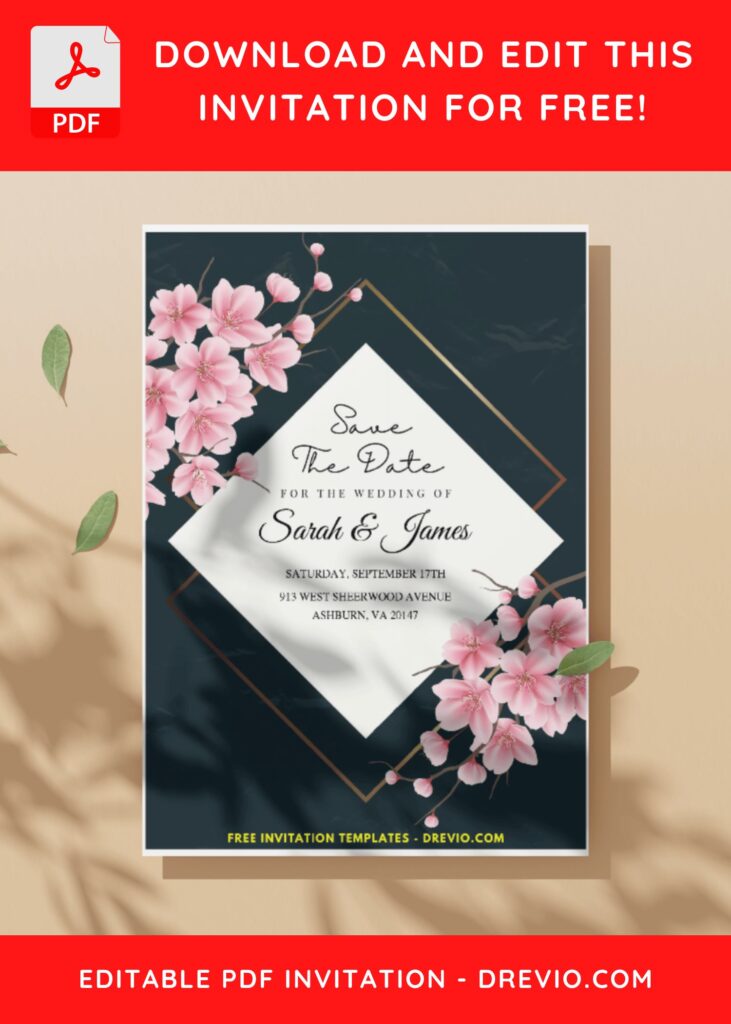 Watercolor Sakura Blossom Wedding Invitation