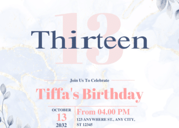 Elegant Blue and Gold Floral Watercolor Birthday Invitations