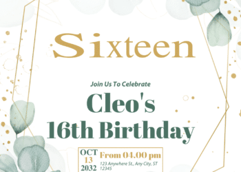 Green and Golden Eucalyptus Leaves Birthday Invitations