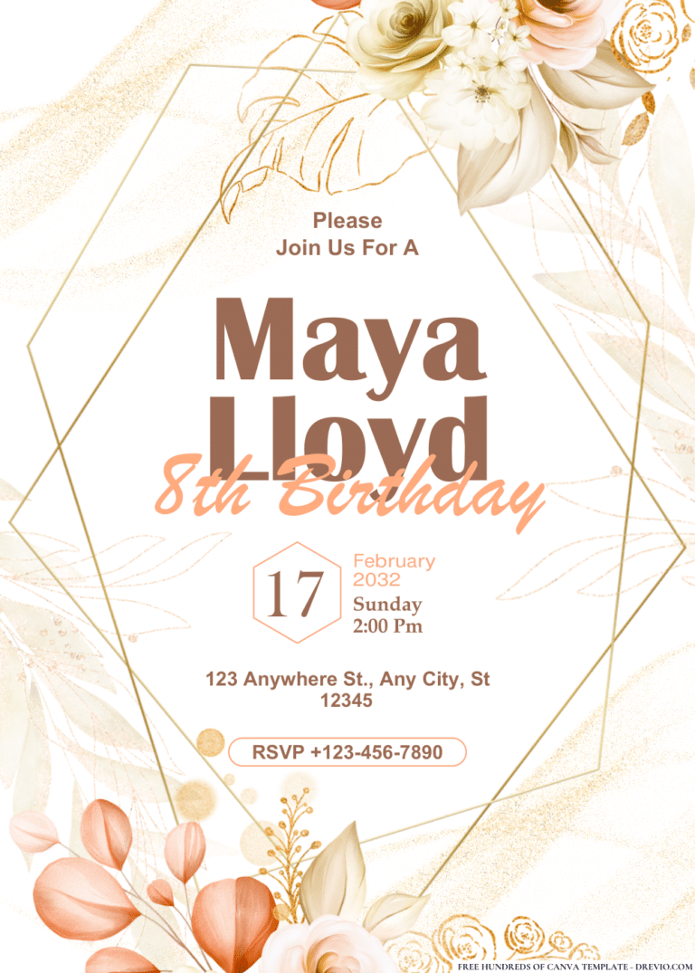 Golden Floral Arrangement Birthday Invitations