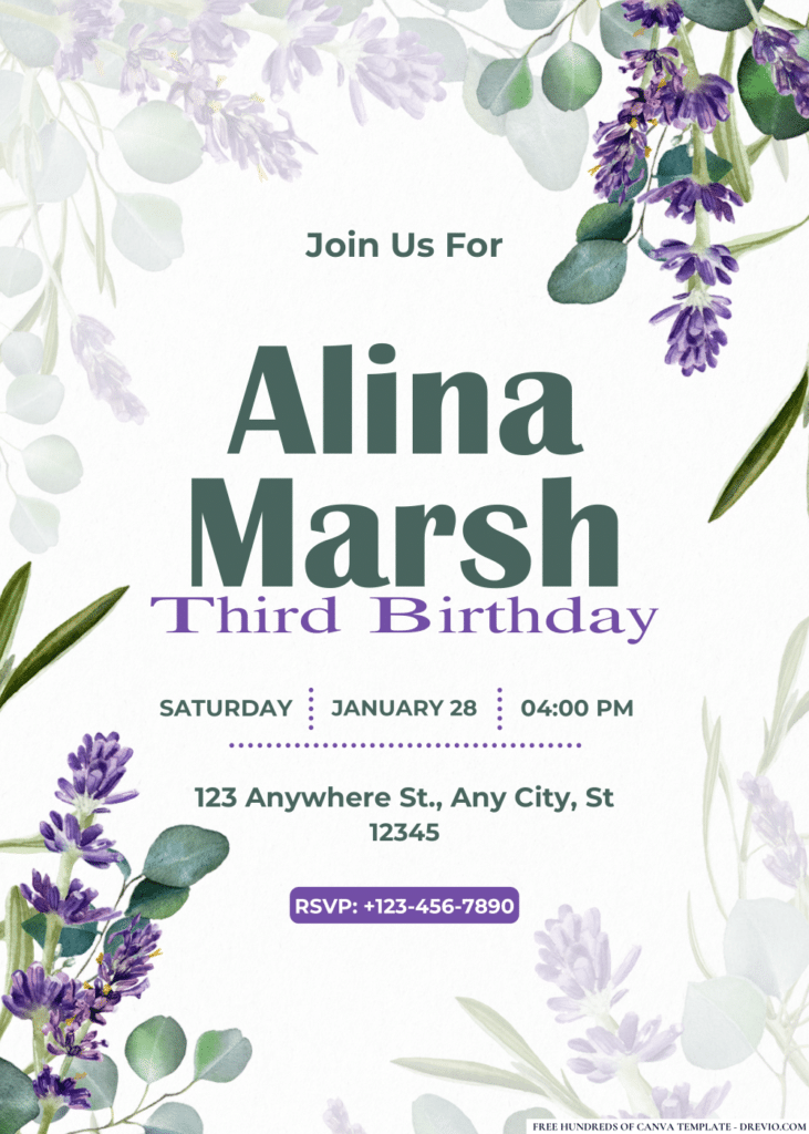 Lavender and Eucalyptus Bouquet Birthday Invitations