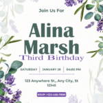 FREE PDF Invitation – Lavender and Eucalyptus Bouquet Birthday Invitations