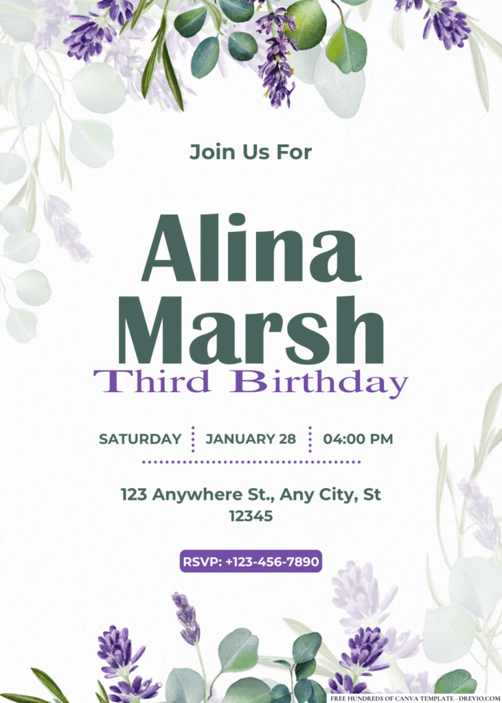 Lavender and Eucalyptus Bouquet Birthday Invitations