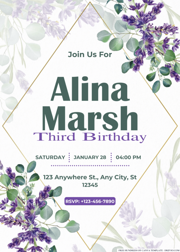 Lavender and Eucalyptus Bouquet Birthday Invitations