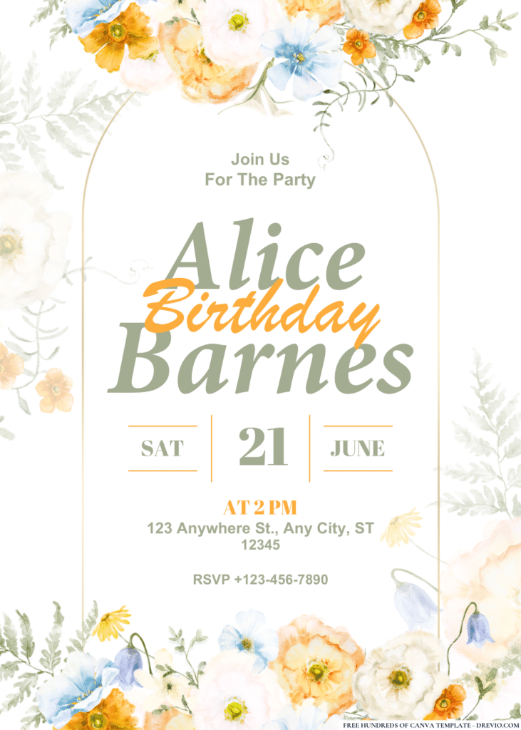 Spring Summer Meadow Floral Birthday Invitations