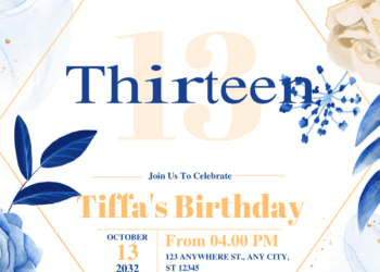 Rose Blue Arrangement Birthday Invitations