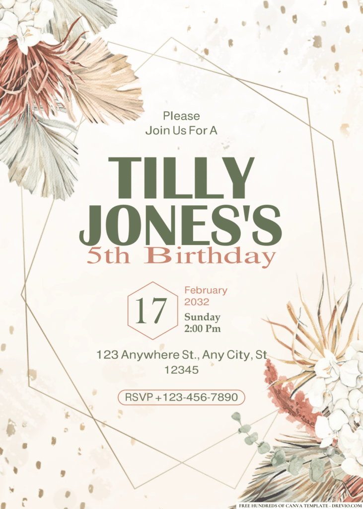 Dried Tropical Watercolor Floral Birthday Invitations
