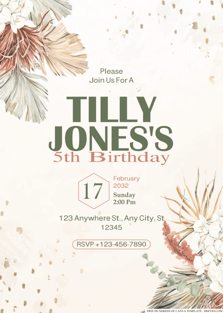 Dried Tropical Watercolor Floral Birthday Invitations