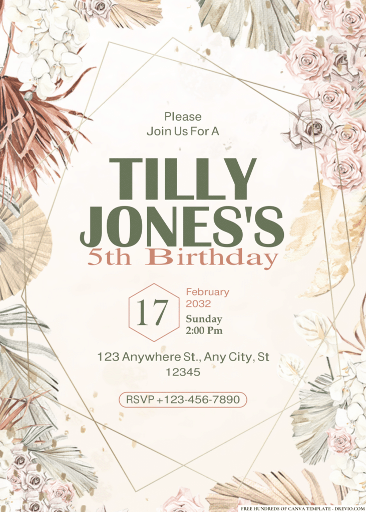 Dried Tropical Watercolor Floral Birthday Invitations