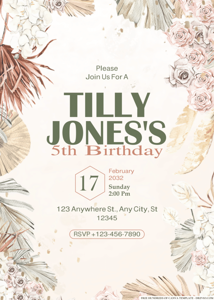 Dried Tropical Watercolor Floral Birthday Invitations