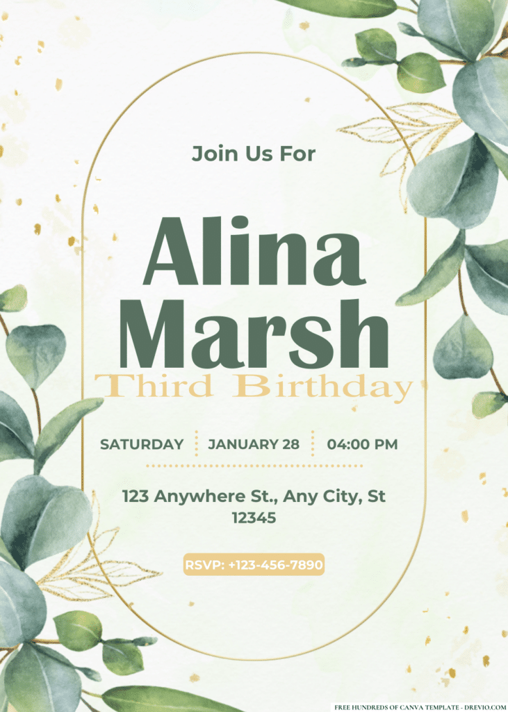 Green Wreath Eucalyptus Leaves Birthday Invitations