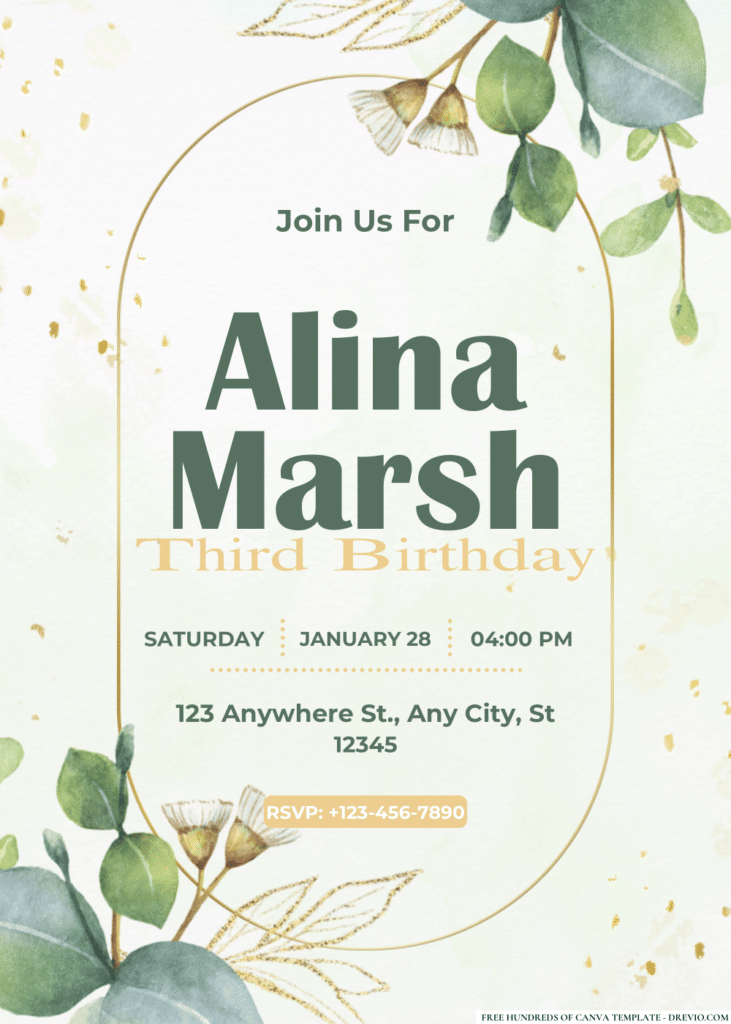Green Wreath Eucalyptus Leaves Birthday Invitations