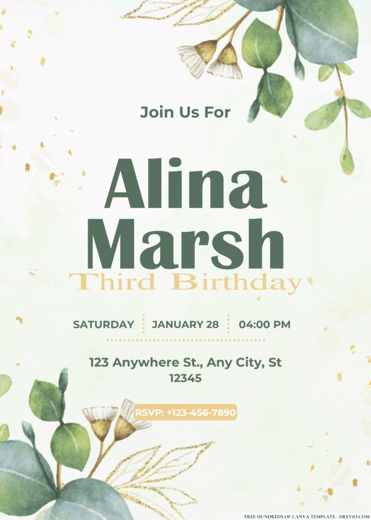 Green Wreath Eucalyptus Leaves Birthday Invitations