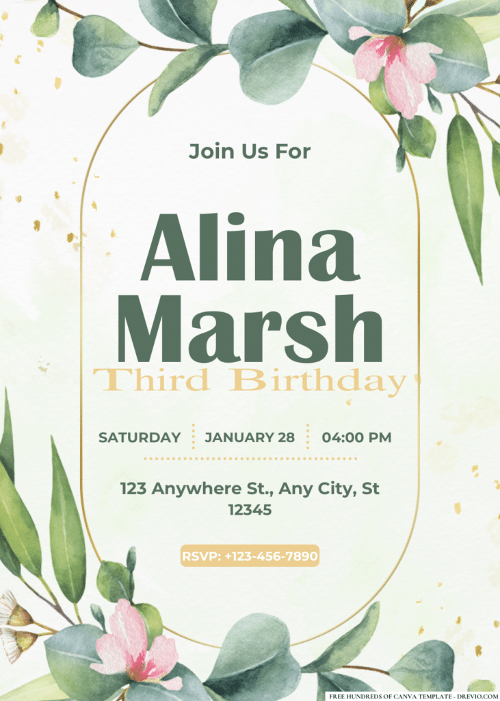 Green Wreath Eucalyptus Leaves Birthday Invitations
