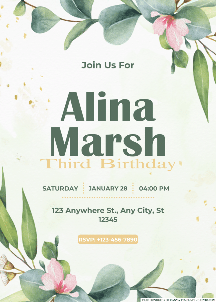 Green Wreath Eucalyptus Leaves Birthday Invitations