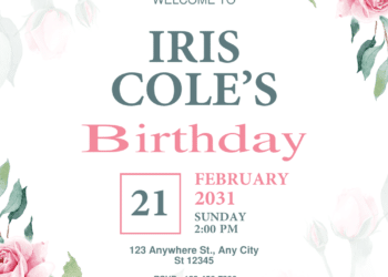 Rose Flower and Green Leaves Birthday Invitations