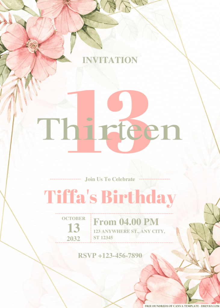Pink Rose Bloom Floral Birthday Invitations
