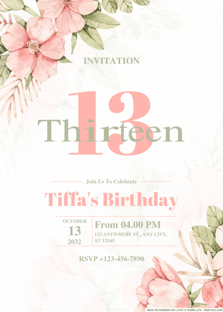 Pink Rose Bloom Floral Birthday Invitations