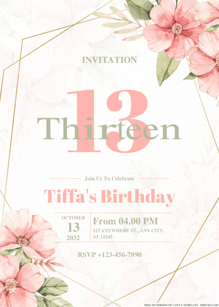 Pink Rose Bloom Floral Birthday Invitations