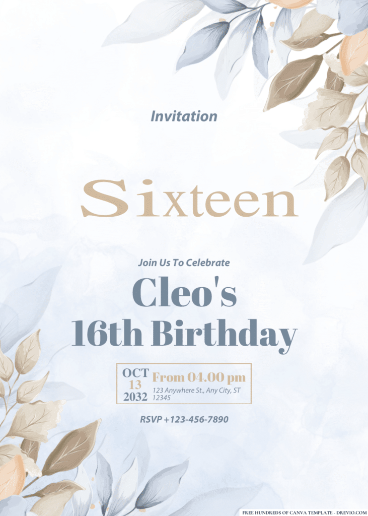 White and Blue Watercolor Birthday Invitations