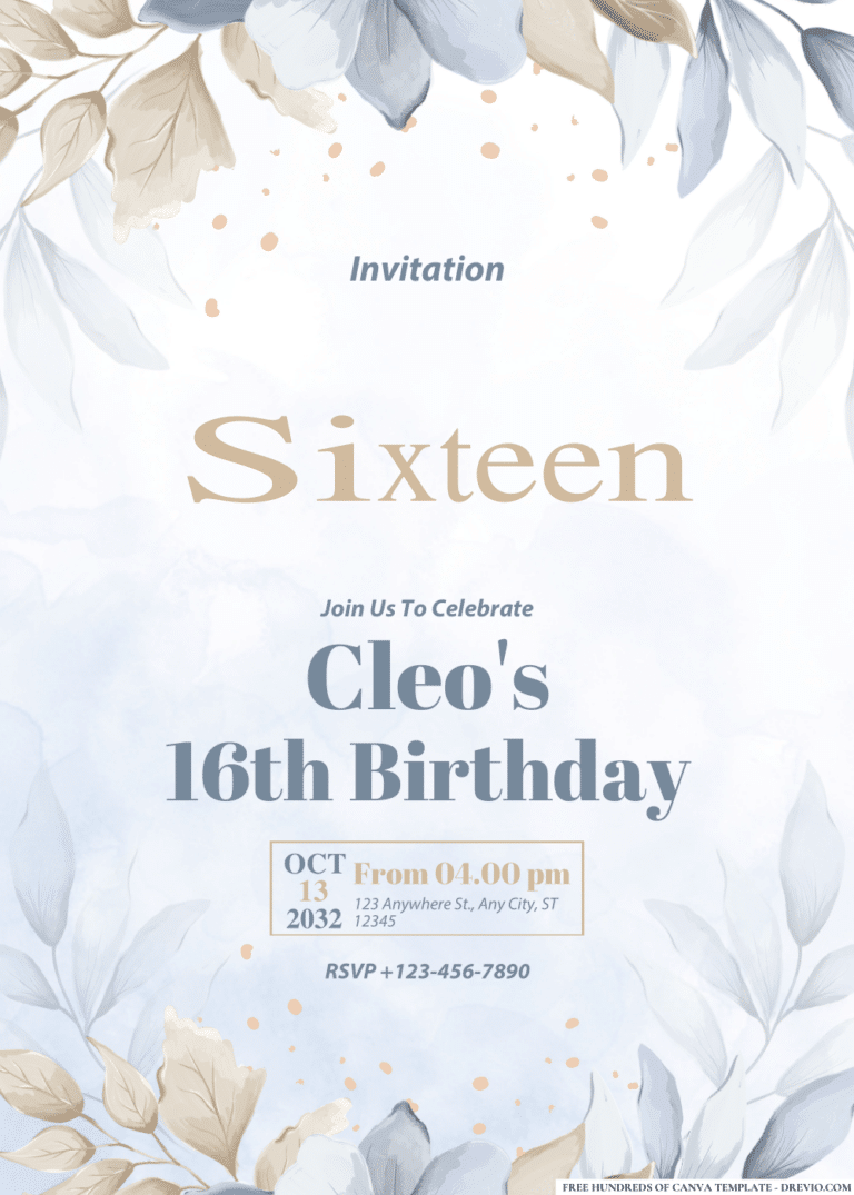 White and Blue Watercolor Birthday Invitations